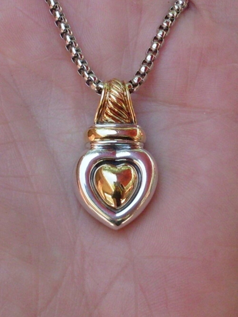 Retired David Yurman Gold Dome Heart Shape Enhancer Pendant w/Chain - 18K/925